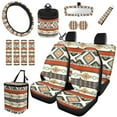 thumbnail image 1 of Jeiento Southwest Native Car Seat Cover Full Set Steering Wheel Cover Seat Belt Covers Trash Bag American Navajo Tribal Air Vent Holder Rear View Mirror Cover Cup Coasters Key Chain 15 PCS, 1 of 6