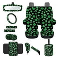 thumbnail image 1 of Jeiento St. Patrick's Day 14 PCS Car Seat Cover Set with Steering Wheel Cover Seat Belt Covers Waste Bin Center Console Pad Green Leaves Rear View Mirror Cover Handbrake Cover Set Coasters for Truck, 1 of 7