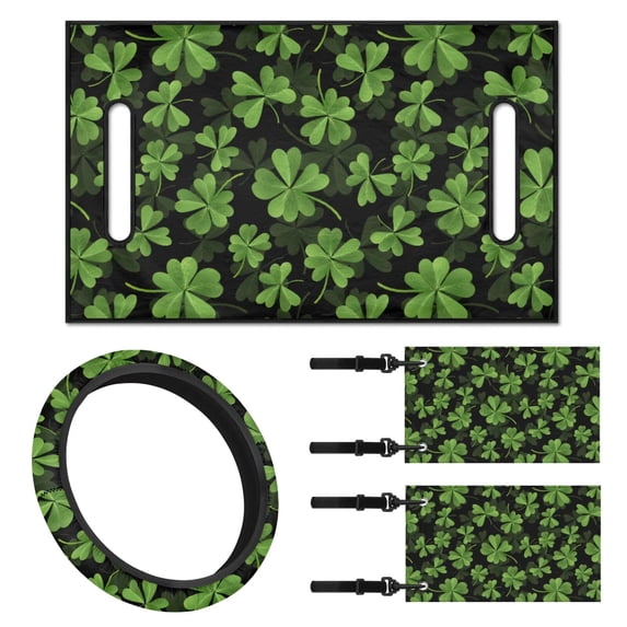 Jeiento St Patrick's Day 4 Pack Golf Cart Accessories Set Golf Cart Seat Cover Golf Cart Steering Wheel Cover Golf Cart Flags Clovers Golf Cart Seat Protector Steering Wheel Wrap Golf Cart Banner