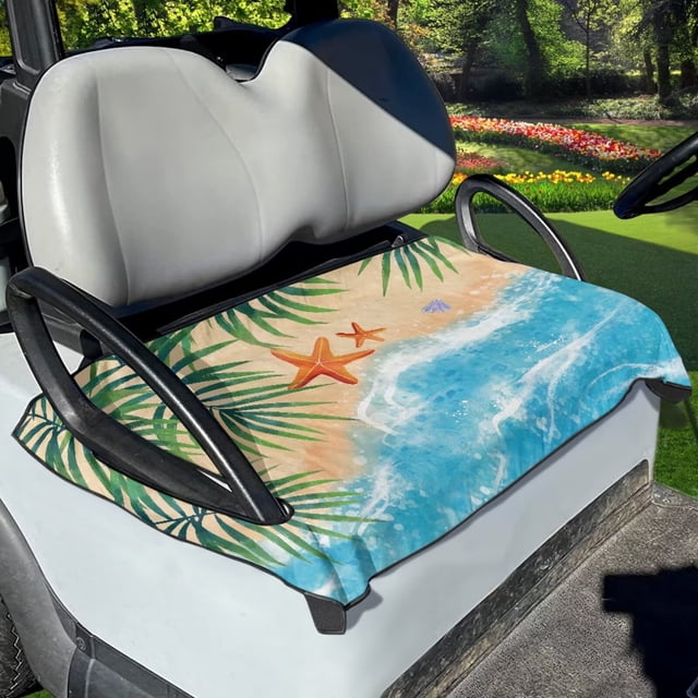 Jeiento Starfish Golf Cart Seat Covers Beach Style Golf Cart Seat Blanket for Club Car Golf Cart Seat Towel Golf Cart Accessories Universal Fit and Easy to Install