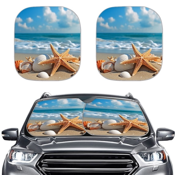 Jeiento Starfish Sea Sunshade Visor 2 PCS Car Windshield Sun Shade Easy Installation Foldable Automotive Interior Accessories for Sun Protection Sun Shade for UV Protection