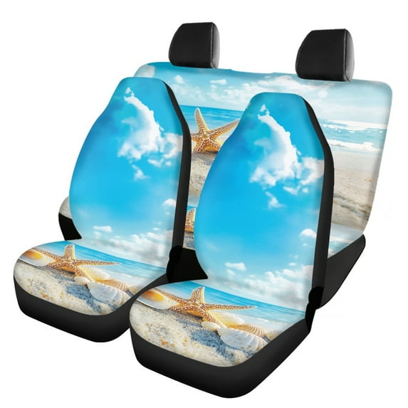 Jeiento Starfish Shell Car Seat Covers Set of 4 Front and Rear Split Bench Protection Stretchy Front Back Seat Cover for Women Men Fit for Auto Truck Van SUV Car Accessories