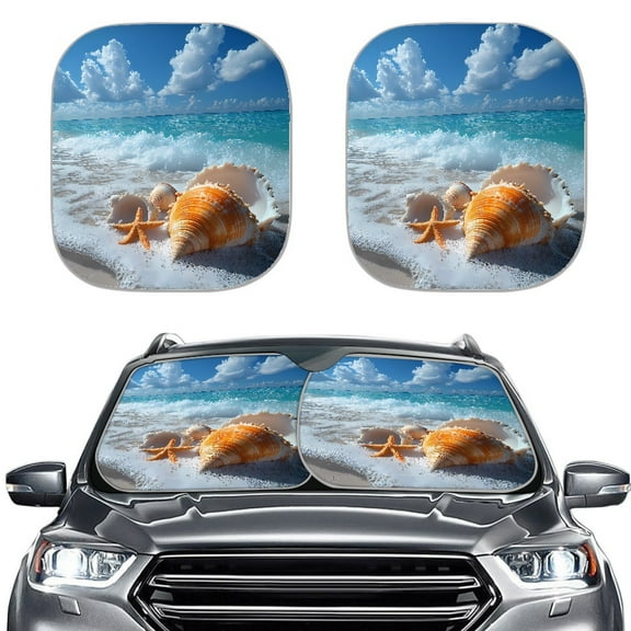 Jeiento Starfish Shell Car Windshield Sun Shade for Blocks UV Rays Sun Visor Protector 2 Pack Truck Windshield Sun Shade Front Window Sunshade Car Accessories Auto Decoration