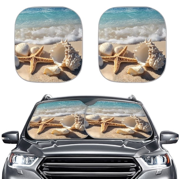 Jeiento Starfish Shell Front Window Auto Vehicle Shield Reflector Blocking Screen Cover 2 Pcs Foldable Car Windshield Sunshade Front Window Sun Shade Visor Cover Accessory Keep Your Vehicle Cool