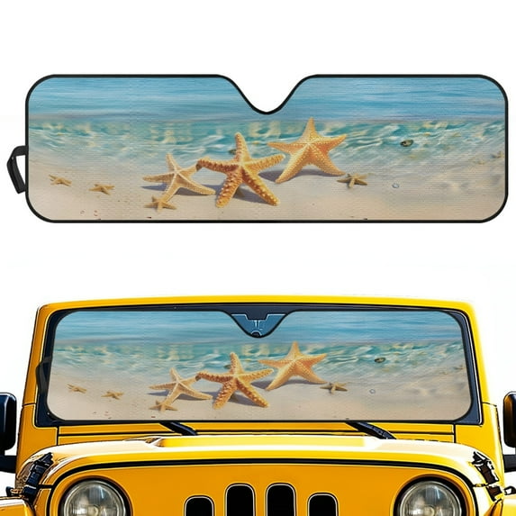 Jeiento Starfish Windshield Sun Visor Foldable Sunshade Aluminum Foil Sun Shield for 2007-2018 Jeep Wrangler JK JKU & 1997-2006 Jeep Wrangler TJ LJ