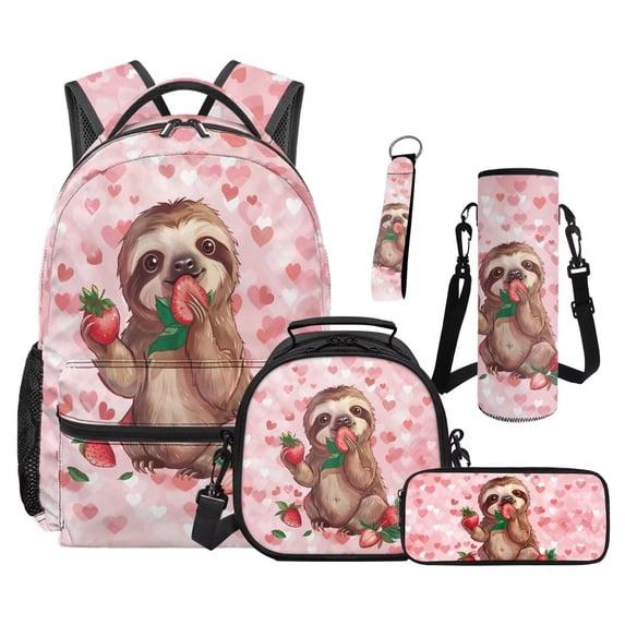 Jeiento Strawberry Backpack Set of 5 Cute 17 Inch Soft Backpack with Lunch Bag Pencil Pouch for 9-12 Years Old Elementary to Middle School Kawaii Bookbag Set