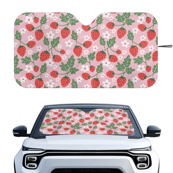 Jeiento Strawberry Sun Shade for Car Windshield Car Sunscreen Blocks UV Rays and Keeps Vehicle Cool Folding Auto Vehicle Shield Reflector Blocking Screen Cover Fit Most Cars