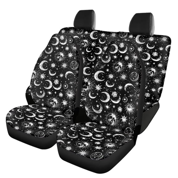 Jeiento Sun and Moon Car Seat Covers Set of 4 Auto Front Rear Seat Covers Fit Most Car, Truck, SUV,Van Interior Auto Protection Accessories Washing Machine Easy to Install