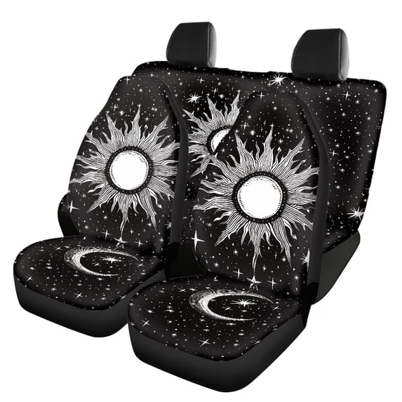 Jeiento Sun and Moon Car Seat Covers Set of 4 Stretchy Bucket Seat Cushion Rear Bench Protector for RV Truck SUV Automotive Accessory Easy to Install