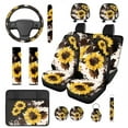 thumbnail image 1 of Jeiento Sunflower Car Seat Cover Cow Print Car Headrest Covers Steering Wheel Cover Seat Belt Cover Cup Holders Car Center Console Pad Key Ring, Pack of 14 Automobile Interior Accessories Decor, 1 of 7