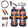 thumbnail image 1 of Jeiento Sunset Palm Tree 14 PCS Car Seat Cover Set with Steering Wheel Cover Seat Belt Strap Pads Cup Holder Gear Shift Knob Covers Set Rear View Mirror Accessory Keychains Fit for SUV Van Sedan, 1 of 6