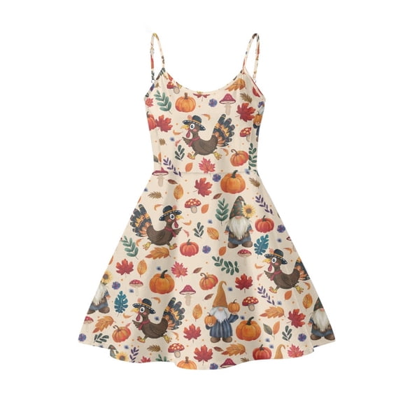 Jeiento Thanksgiving Day Dress for Women Sleeveless High Waistline Dresses with Spaghetti Strap Turkey Pumpkin Sexy A Line Cocktail Party Swing Fit Dress, Size 3XL