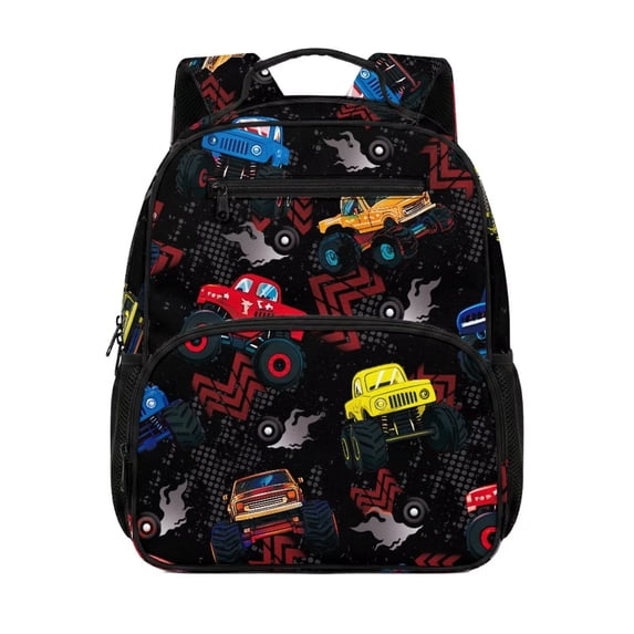 Jeiento Tractor 13.5 Inch Lightweight Backpack for Toddler Boys, Preschool Kids School Bag for 2-5 Year Old, 2 Front Pockets + 2 Mesh Side Pockets