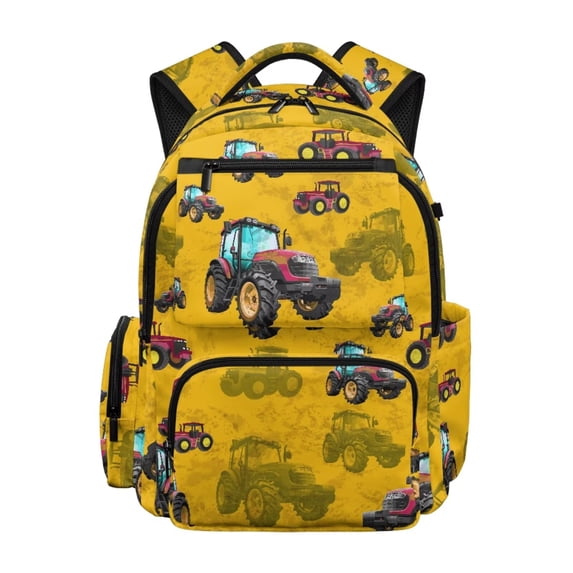 Jeiento Tractor 17 Inch Backpack for Girls Yellow Lightweight School Bag for Elementary Ages 9-12, Breathable 600D & Multi-Pockets Personalized
