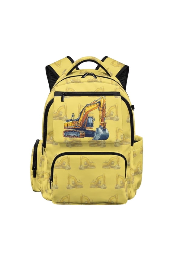 Tractor 17 Inch Backpack for Laptop Tablet, Multi-pocket Polyester Bookbag with Padded Sleeve for Computer for College Students, Yellow