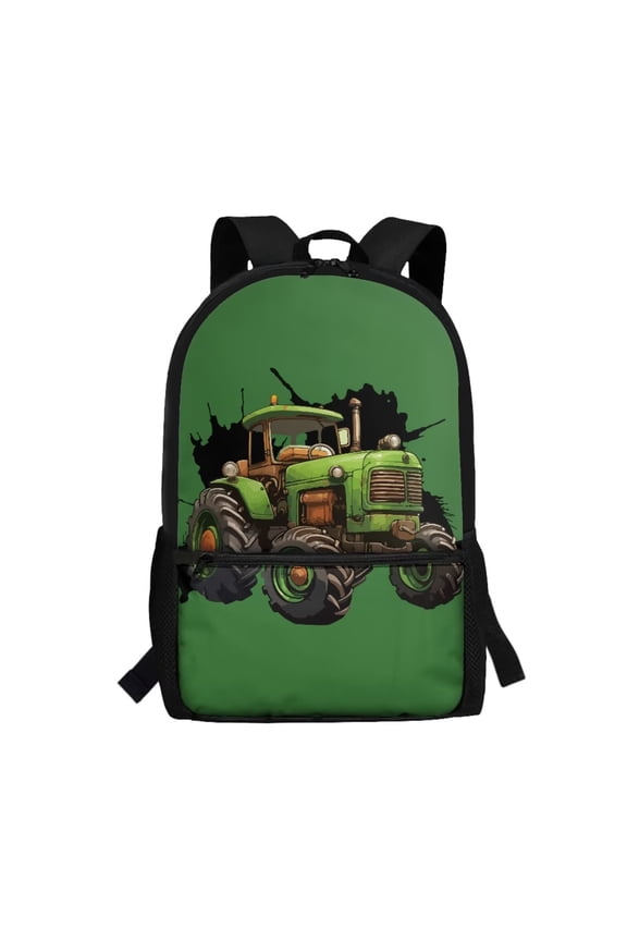 Tractor Backpack for School Boys Middle School Bags Kids Girls Book Bag with Shoulder Straps Green Elementary High Students Back Packs Satchel Rucksack