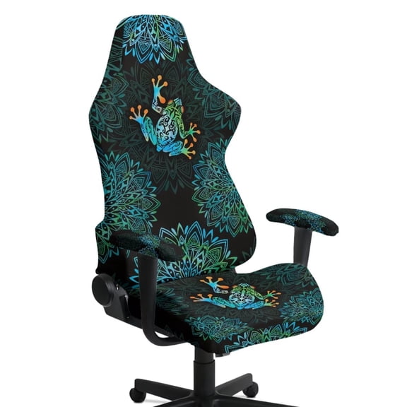Jeiento Tree Frog Gaming Chair Cover with Armrest Cover Stretch Computer Chair Slipcovers with 2 PCS Armrest Cover Boho Mandala Universal Desk Chair Seat Protector with Elastic Bottom
