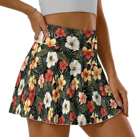 Jeiento Tropical Floral Tennis Skort for Women High Waisted Golf Pickleball Skirt with Shorts Pocket Activewear Size M