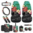 thumbnail image 1 of Jeiento Tropical Flower Car Front Seat Protector Steering Wheel Cover Seatbelt Pads Center Console Cover Trash Bin Air Vent Bag Rearview Mirror Cover Green Cup Holders Wrist Key Chain for Van, 1 of 9