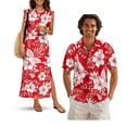 thumbnail image 1 of Jeiento Tropical Flower Couples Matching Outfits Breathable Button Down Hawaiian Shirt Red Summer Beach Flowy Dress, 1 of 7