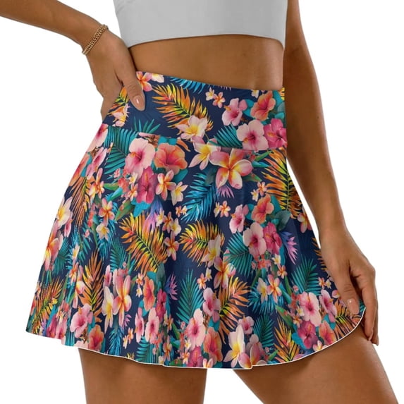 Jeiento Tropical Flower High Waisted Golf Skort Stretchy Athletic Sports Inner Shorts Skirts Soft Tennis Skirt for Running Workout Size M