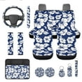 thumbnail image 1 of Jeiento Tropical Flowers 13 Pcs Auto Seat Cover Sets Steering Wheel Cover Seatbelt Pad Universal Armrest Cover Pad Cup Holders Blue Keychain Chapstick Holder for SUV Van Sedan Truck, 1 of 8