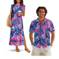 thumbnail image 1 of Jeiento Tropical Leaves Couple Matching Outfits Mens Shirt Button Down Shirts Womens Summer Casual Maxi Dress Sleeveless Crewneck Loose Split Dress, 1 of 6
