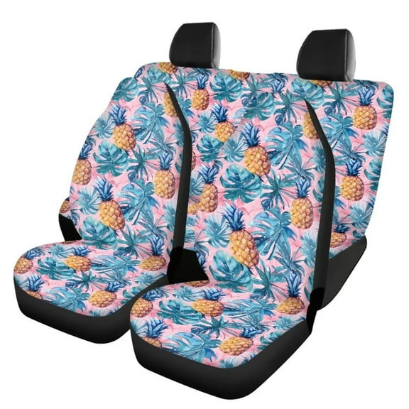 Jeiento Tropical Pineapple Car Seat Covers Full Set Palm Leaf Lightweight Front Bucket Seat Protectors,Airbag Compatible,Full Protection Car Seat Covers for Backseat