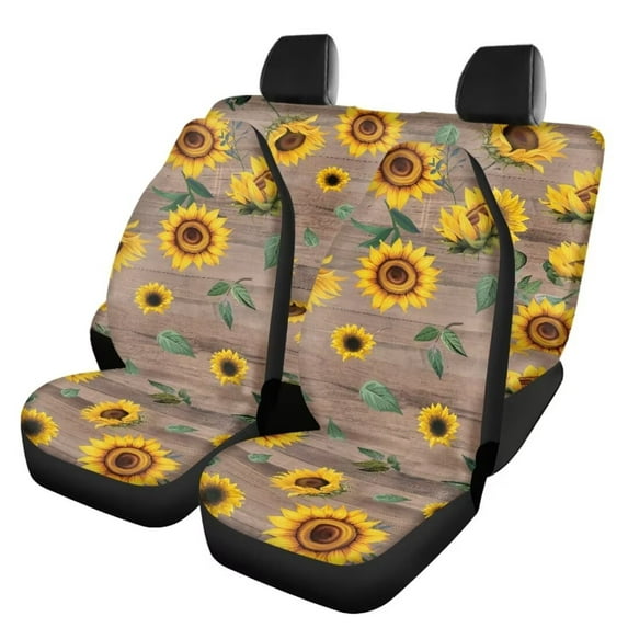 Jeiento Universal Seat Covers for Cars Yellow Sunflower Wood Washable Front Set and Rear Split Bench Seat Covers Fit Car/Auto/Truck/SUV,Set of 4