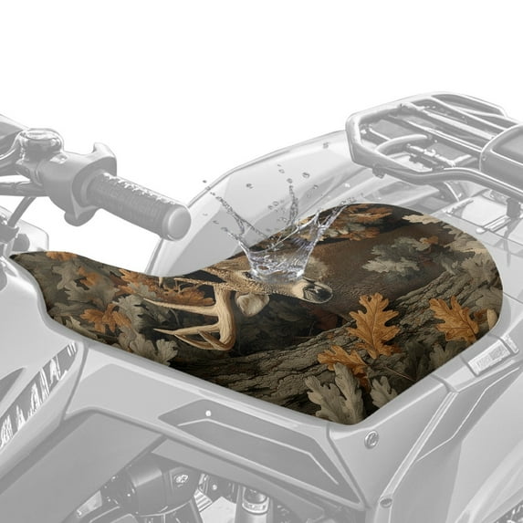 Jeiento Waterproof ATV Seat Cover Soft Anti-Slip 4-Wheeler Seat Covers Deer Camouflage Hunting Motorcycle Cushion Covers Compatible with Most Models