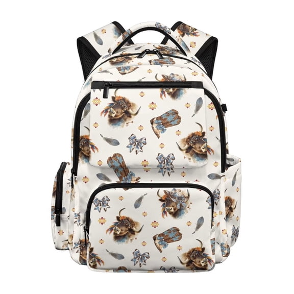 Jeiento Western Highland Cow Backpack for Kids for School 8-10 Girls 3rd Grade 17 Inch Elementary School Bags Back to School Gifts Large Capacity Daypack Rucksack