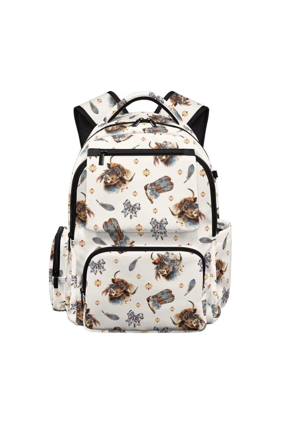 Western Highland Cow Backpack for Kids for School 8-10 Girls 3rd Grade 17 Inch Elementary School Bags Back to School Gifts Large Capacity Daypack Rucksack
