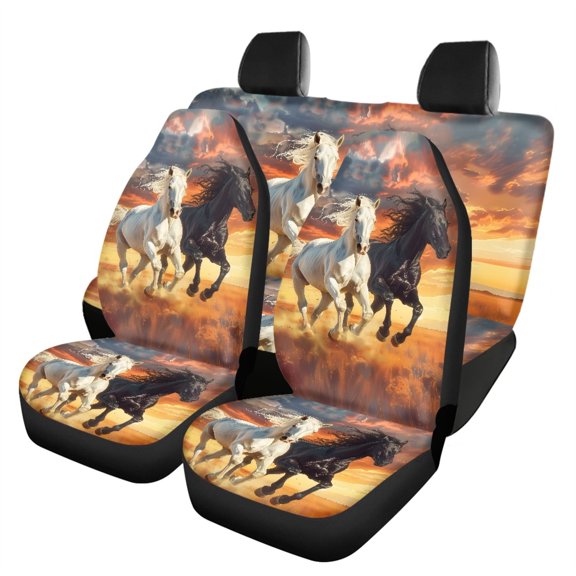 Jeiento Western Horse Car Seat Covers Full Set of 4 Car Front Seat Covers Split Rear Bench Back Seat Cushion Covers Automobile Accessory Fit for Most Vehicles Sunset Design