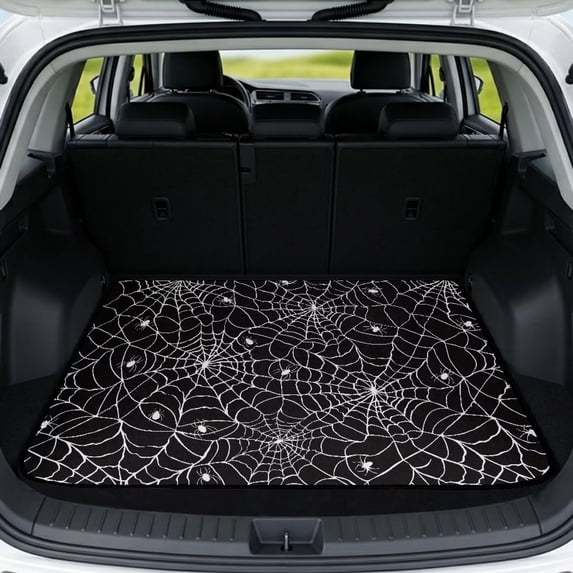 Jeiento White Spider Web Car Trunk Mat 29" x 39" Vehicle Trunk Liner Wipeable Cargo Protector Mat for Family Road Trips Simple Clean Design