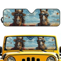 Jeiento Windshield Sun Shade Compatible with 2007-2024 Wrangler Rubicon Sahara TJ JK JKU 2 & 4 Door Funny Horse Car Sun Shade Sun Visor Protector Keep Your Vehicle Cool