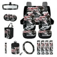 thumbnail image 1 of Jeiento Wolf American Flag Car Seat Cover Set 15 PCS with Steering Wheel Cover Seat Belt Cushion Pad Garbage Bag Air Vent Pocket Rearview Mirror Cover Coasters Keychain for SUV Trucks Van Sedans, 1 of 7