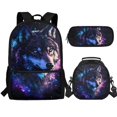 thumbnail image 1 of Jeiento Wolf Backpack and Lunch Bag Set for Boys Personalized Kids Bookbag Ages 6-8 8-12 Elementary Middle School Backpack Galaxy Sky Kids Schoolbag Pencil Case Lunchbag Set 3 In 1, 1 of 7