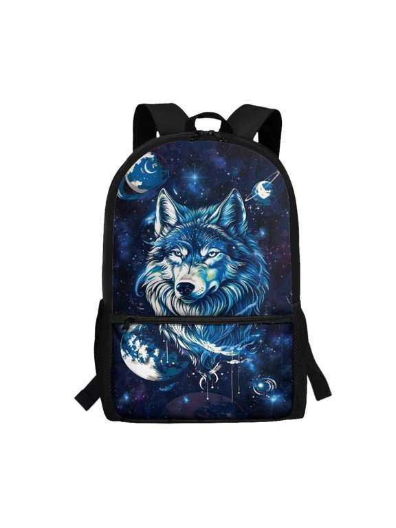 Wolf Backpack for School Boys Back to School Backpack Preschool Elementary Middle School Bag Planet Galaxy Sky Kids Bookbag Kawaii Children Schoolbag Daycare Bag
