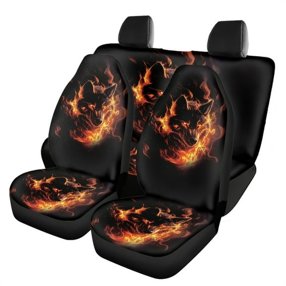 Jeiento Wolf Car Seat Covers Set of 4 High Back Front Back Seat Cover Breathable Carseat Protector Auto Front Rear Bench Seat Cushion Cover Car Accessory for Van SUV Abstract Fire Design
