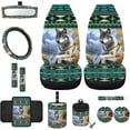thumbnail image 1 of Jeiento Wolf Car Seat Covers Set with Car Steering Wheel Cover Seatbelt Pad Armrest Pad Trash Can Mount Phone Holder Rearview Mirror Cover Cup Holder Key Chain Southwest Aztec Ethnic Style, 12 Pack, 1 of 7