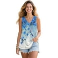 thumbnail image 1 of Jeiento Women's Blue Floral Birds Tank Tops Women Casual Sleeveless T Shirt Plus Size Ladies Teenager Gir V Neck Pleated Tunic Top Dressy Shirts Loose Fit Tunic Blouse Beach Vacation Outfit,5XL, 1 of 7