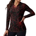 thumbnail image 1 of Jeiento Women's Golf Shirts, Moisture Wicking, Spider Web Sports Tops, Long Sleeve V Neck Quick Dry Sweat Resistant Top for Halloween Parties, Hiking and Workout, 1 of 7