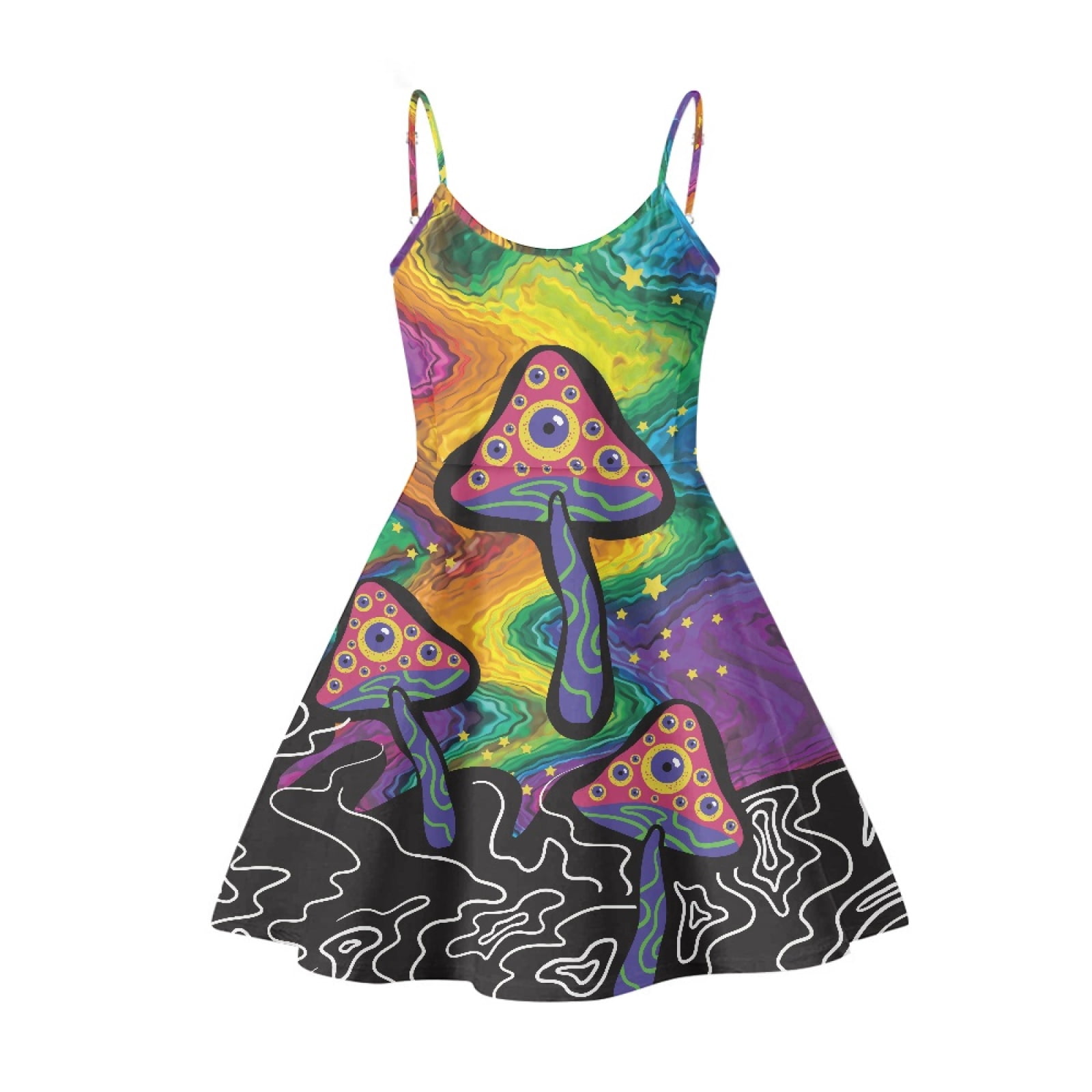 Jeiento Womens Dress Casual Sleeveless Midi Dresses Athletic Activewear Summer Knee Length Dress Dresses Breathble Great Gift for Teen Girls Size L, Magic Mushroom