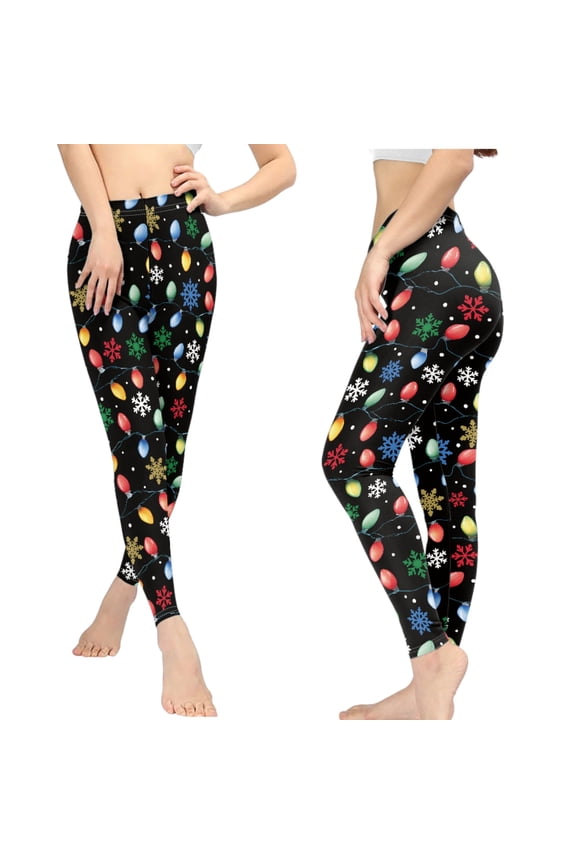 Xmas High Waist Leggings for Women Christmas Lights Tummy Control Yoga Pants Soft Stretch Active Leggings Gym Sweat Pants Breathable Athletic Slim Activewear, Size 2XL