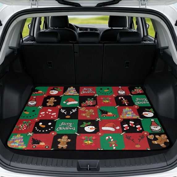 Jeiento Xmas Plaid Gingerbread Snowman All Weather Cargo Liner Heavy Duty Non Slip Rear Trunk Mat Fit Truck SUV Van