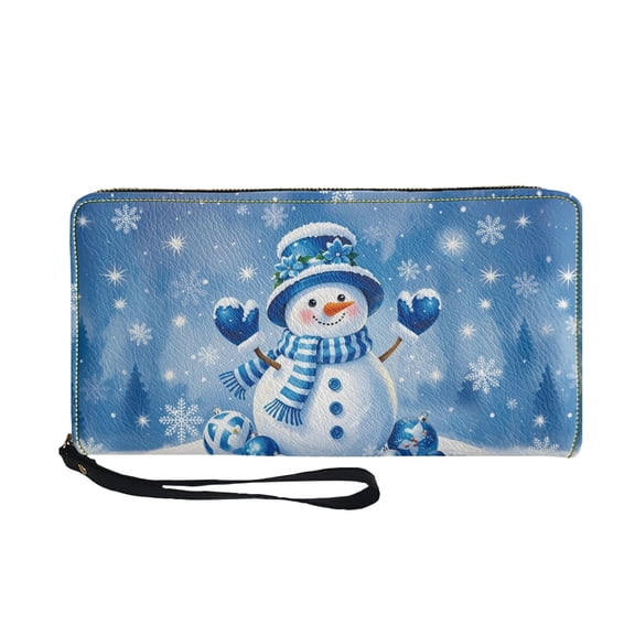 Jeiento Xmas Wallets for Women Snowman Slim Thin Long Wallet PU Leather Travel Purse for Ladies Waterproof Handbag Zipper Wristlet Wallet Christmas Gifts for Her