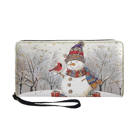 Jeiento Xmas Wristlet Wallet for Women Christmas RFID Blocking Credit Card Holder for Women Cute Snowman Slim Thin Leather Ladies Purse Clutch Card Holder Wallets with Card Slots Gifts for Her