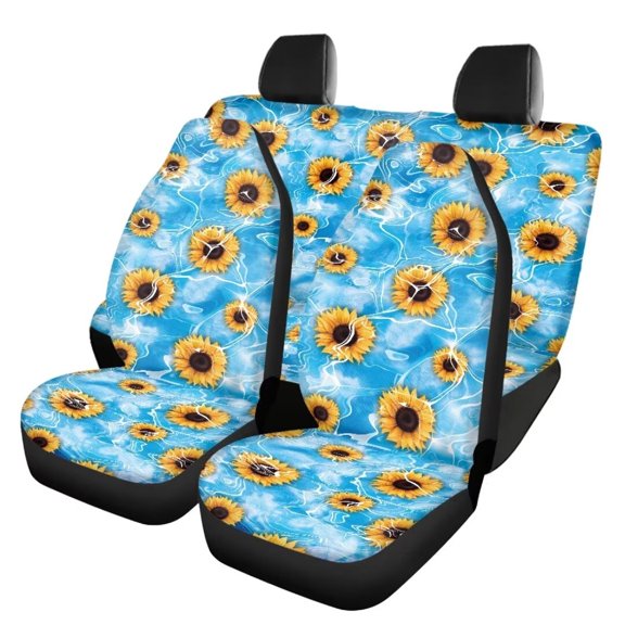 Jeiento Yellow Sunflower Front and Rear Car Seat Cover 4pcs Full Set Blue Marble Universal Auto Front Seats Protector and Split Rear Bench Decorative Protector Cover for Trucks SUV Van Auto
