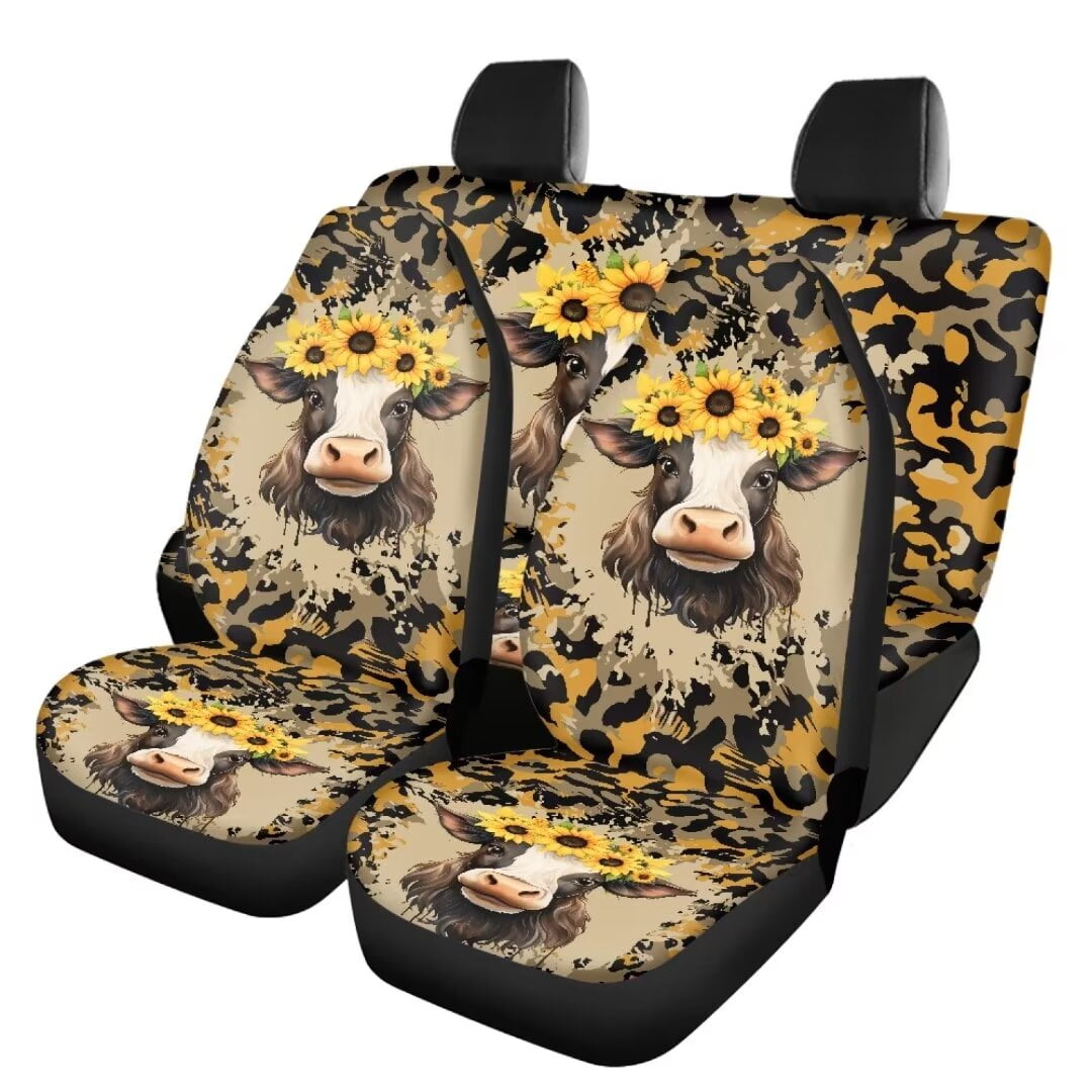 Jeiento Yellow Sunflower Owl Car Seat Covers Full Set Brown Cow Spots Full Wrapping Edge Front Rear Seat Covers for Auto Truck Van SUV Non Slip Saddle Blanket Seat Covers 4pcs Walmart