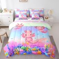 thumbnail image 1 of Jejeloiu Cartoon Axolotl Bedding Comforter Set,7-Piece,Colorful Sealife King Bedding Sets,Pink Blue Purple Bed Sheets For Girls,Super Cozy Bedroom Decor Reversible, 1 of 7